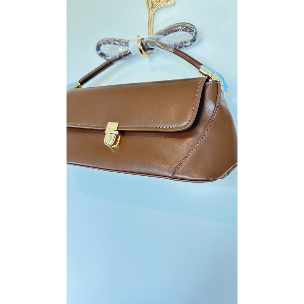 Baguette Shoulder Bag Minimalist Womens Small Brown Vegan Leather Retro Classic - Picture 3 of 10